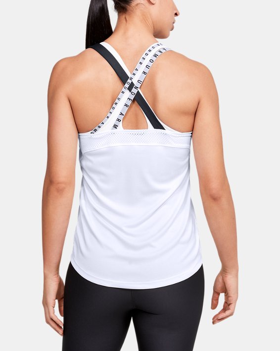 Women's HeatGear® Armour Wordmark Double Strap Tank, White, pdpMainDesktop image number 0